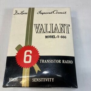 Vintage Valiant V-666 6 Transistor Radio 1966 Zales Receipt Box Burgess Battery